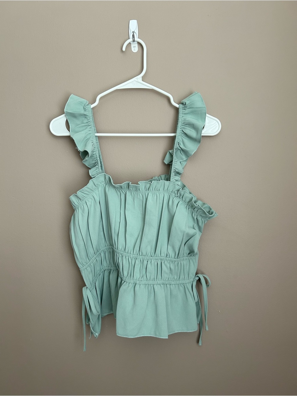Nordstrom // Mint-Sage Ruffled Strap Peplum Tank